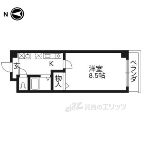 ボヌール北山(1K/4階)の間取り写真