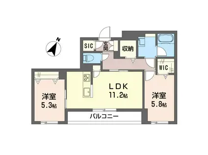 コーシェリ(2LDK/2階)の間取り写真