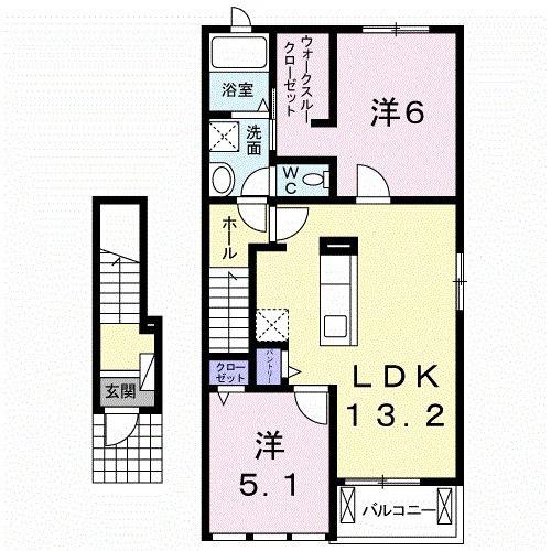 ラ・カーザ ドルチェII(2LDK/2階)の間取り写真