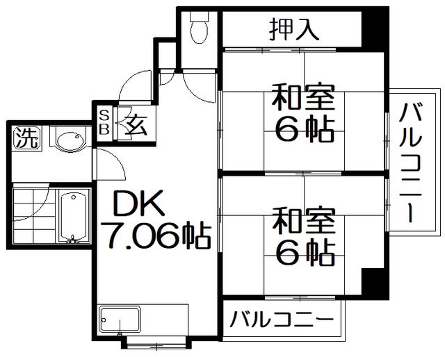 川島第20ビル枚方公園(2DK/4階)の間取り写真