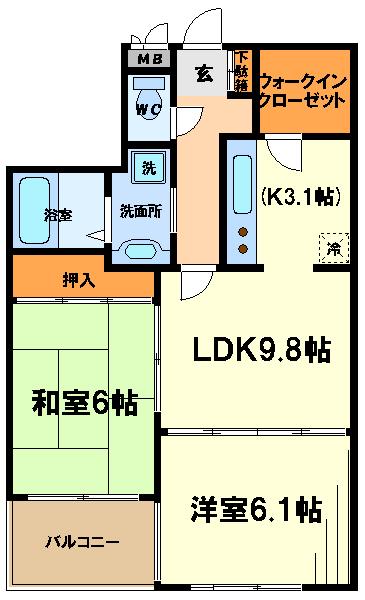 ル・ヴェルト調布(2SDK/1階)の間取り写真
