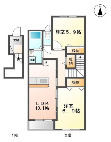 サンセットヒル東郷A棟(2LDK/2階)の間取り写真