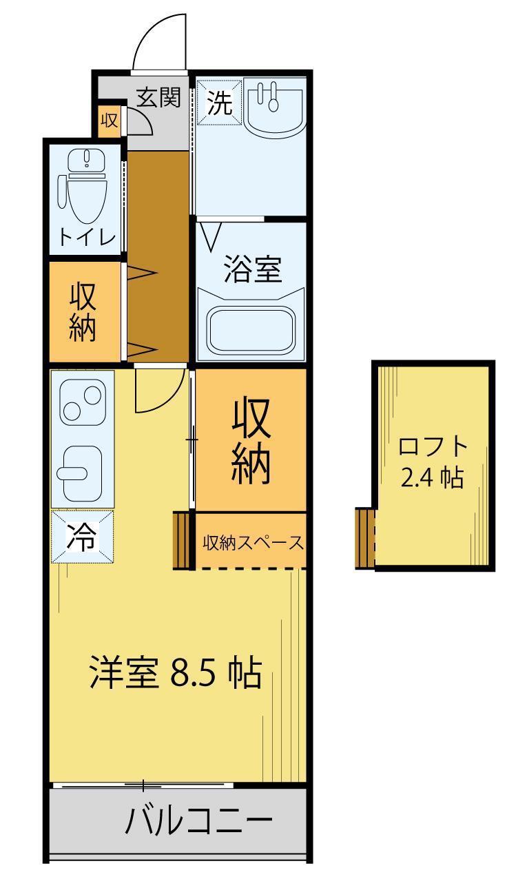 キャビン東照宮(ワンルーム/1階)の間取り写真