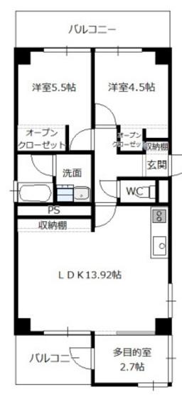 府中大須第二マエダビル(2LDK/2階)の間取り写真