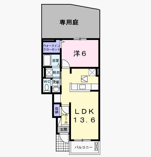 ウエストリヴァー和泉鳥取(1LDK/1階)の間取り写真