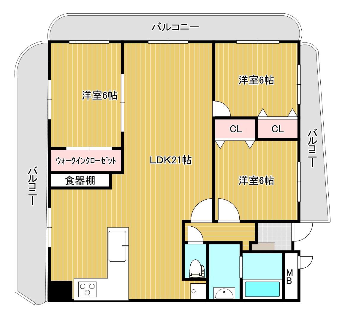 クレセール守恒(3LDK/1階)の間取り写真