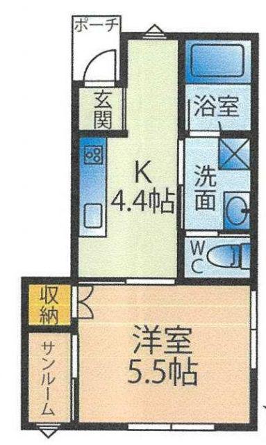 メゾン・ド・パステル台町 F(1DK/1階)の間取り写真