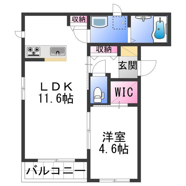 ベレオ堀止西(1LDK/2階)の間取り写真