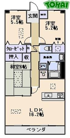 ルネス石津(3LDK/3階)の間取り写真