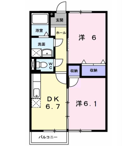 エスポワール石渡Ⅱ(2DK/2階)の間取り写真