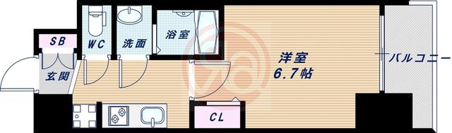 プレサンス谷町九丁目ディセオ(1K/2階)の間取り写真