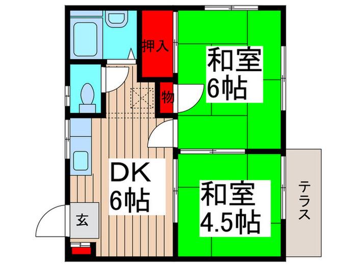 ドウェル松飛台(2DK/1階)の間取り写真