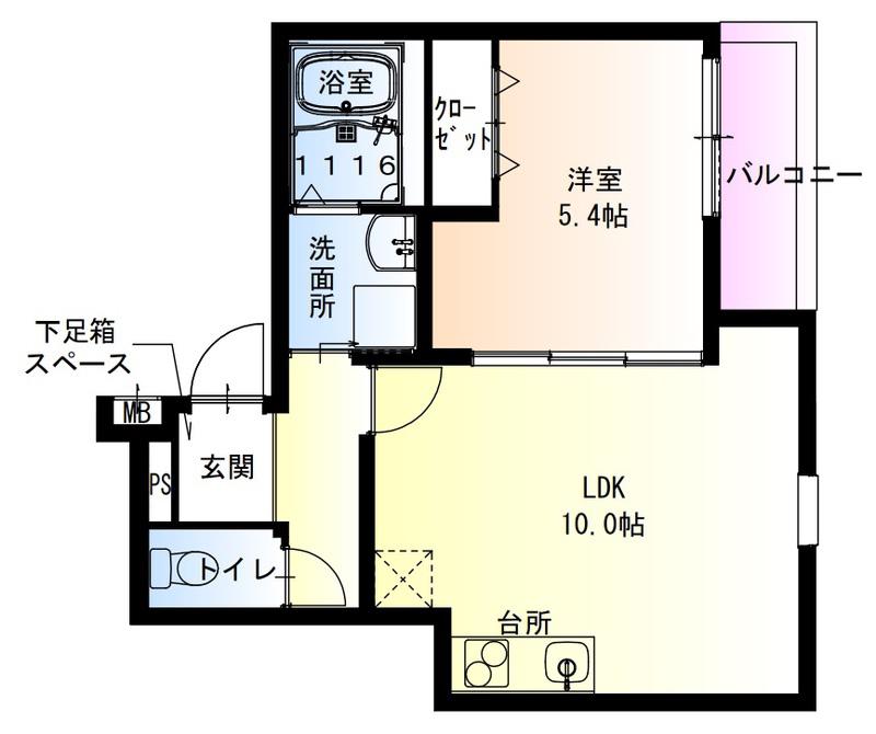FUJIPALACE住道駅北(1LDK/1階)の間取り写真