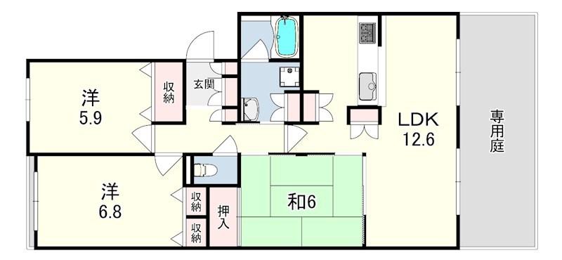 エスト塚口プリサージュ(3LDK/1階)の間取り写真