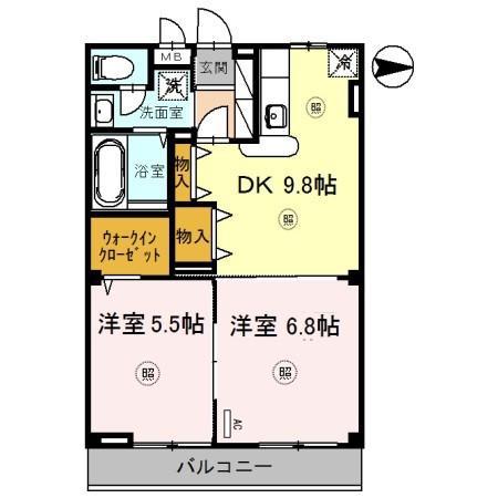 パークハイム弐番館A棟(2DK/3階)の間取り写真