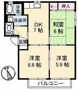 バリュージュヤシマ C(3DK/2階)の間取り写真