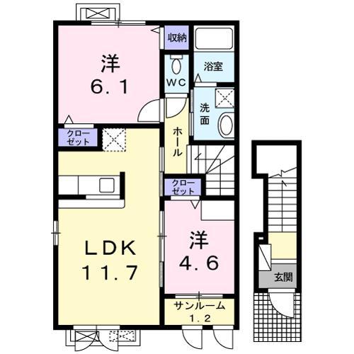 ウッディ グッディ III(2LDK/2階)の間取り写真