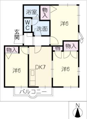 フレグランス新栄 B棟(3DK/1階)の間取り写真