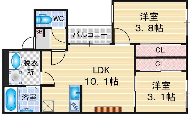 TIDY本陣西(2LDK/3階)の間取り写真