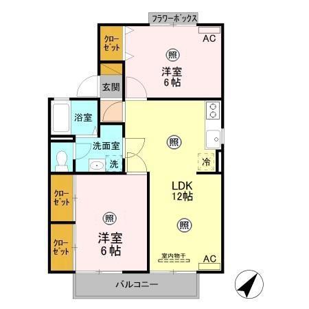 プルミエ・ラムール A(2LDK/1階)の間取り写真