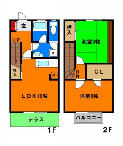 西都賀豊田メゾネット(2LDK/1階)の間取り写真