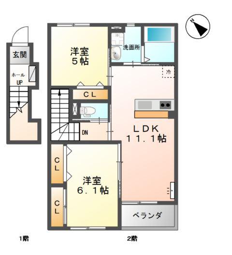 シャルムII(2LDK/2階)の間取り写真