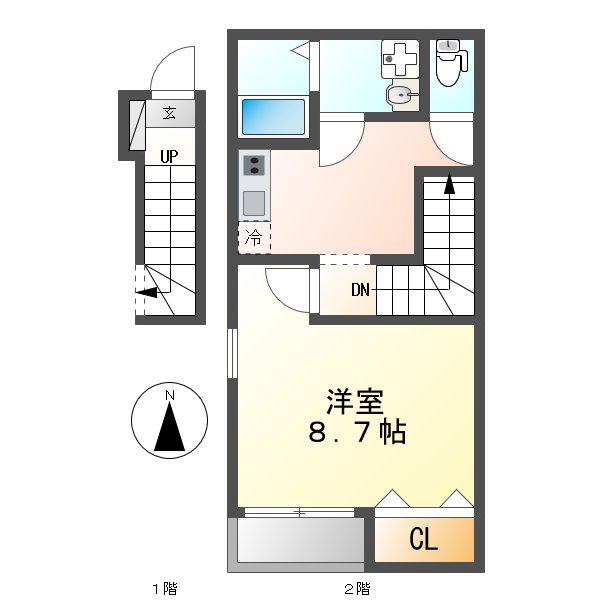 SAKURA東海通A棟(1K/2階)の間取り写真