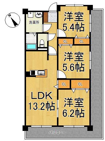 パークハイツ万代(3LDK/6階)の間取り写真