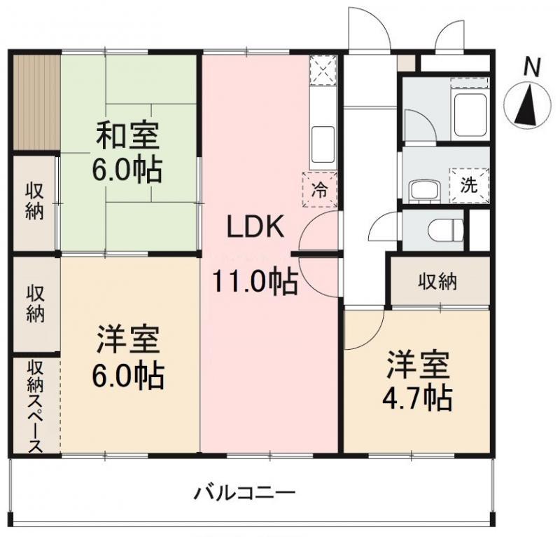 第2コーポ浅田(3LDK/4階)の間取り写真