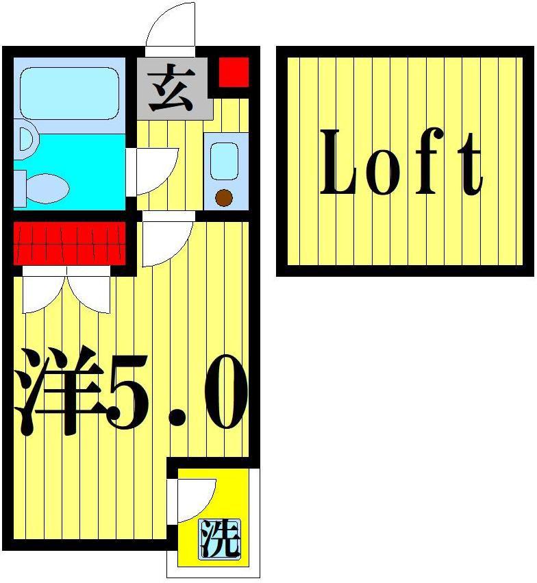 ブルーメアライ36B棟(1K/2階)の間取り写真
