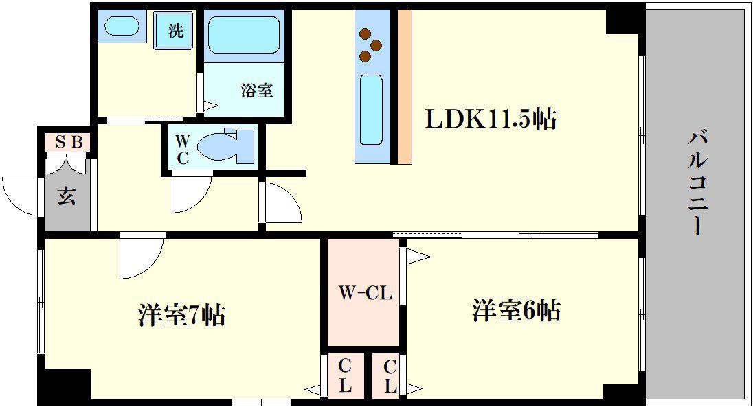 エーデル深江橋(2LDK/8階)の間取り写真