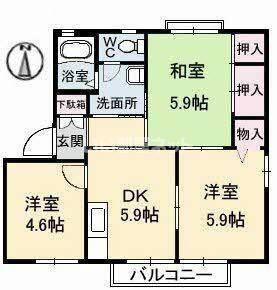 ニューヒルズ A棟(3DK/2階)の間取り写真