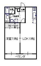 正気屋ハイツA棟(1LDK/3階)の間取り写真