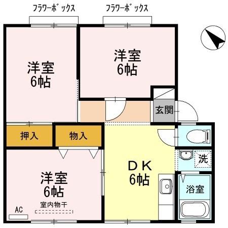 サンビレッジ楠乃 B棟(3DK/1階)の間取り写真