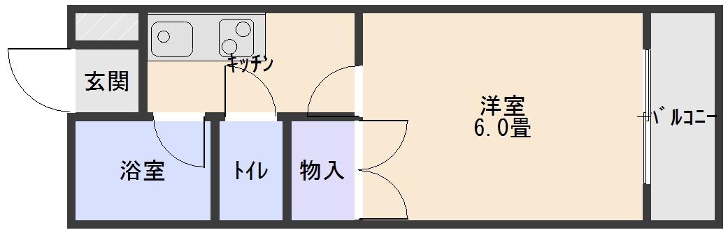 ロアガーデン草薙(1K/2階)の間取り写真