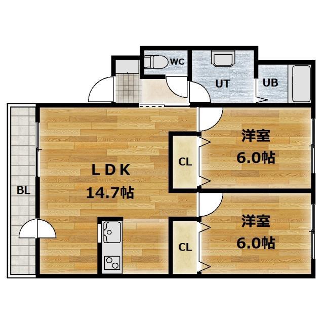 コンフォート寿(2LDK/3階)の間取り写真