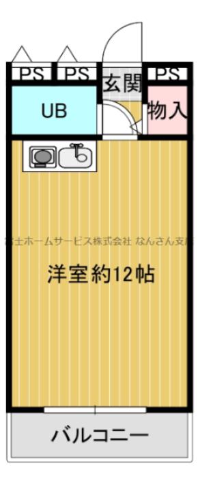 ライオンズマンション難波南第2(ワンルーム/3階)の間取り写真