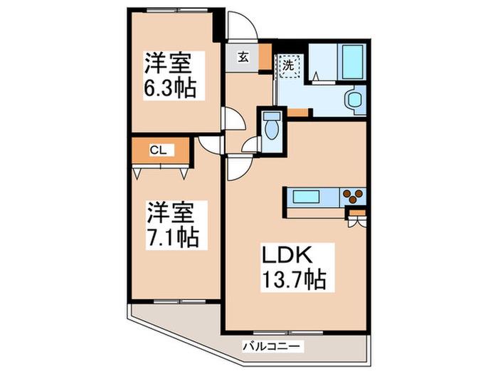 CALDA STANZA(2LDK/2階)の間取り写真