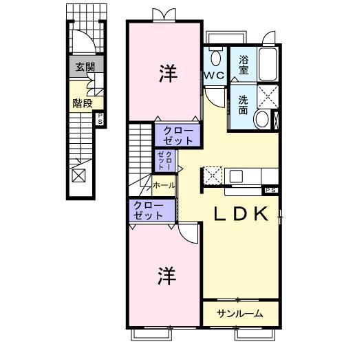 クレスト藤(2LDK/2階)の間取り写真