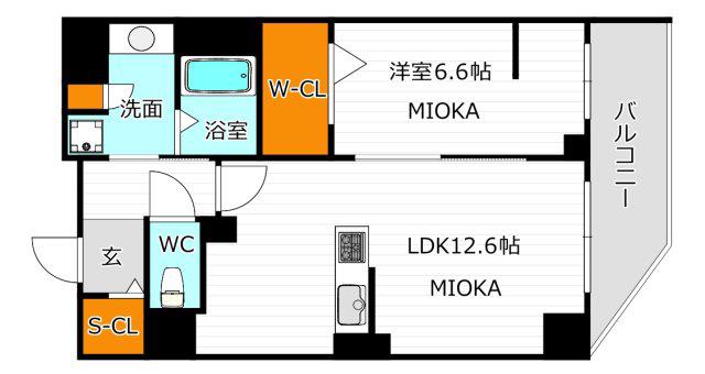 エリシオン天王寺(1LDK/6階)の間取り写真