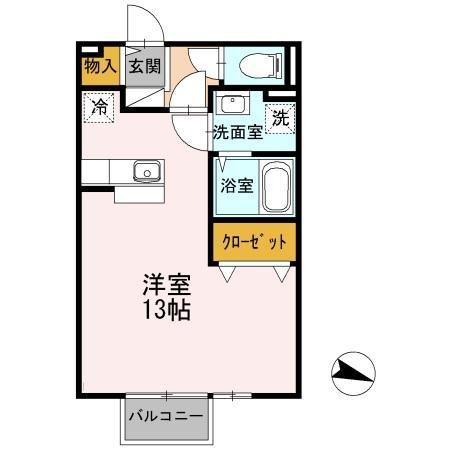 クレドール東尾道(ワンルーム/2階)の間取り写真