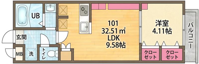 REAL WITH(1LDK/1階)の間取り写真