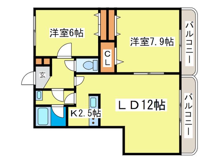 キャビン25(2LDK/3階)の間取り写真
