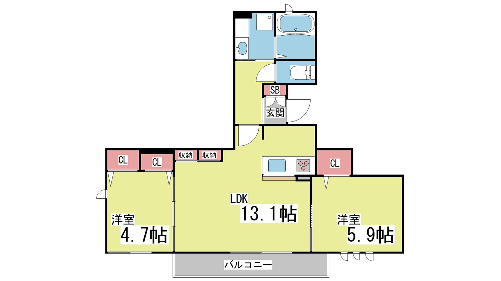 グラン・フェリシア住吉山手(2LDK/2階)の間取り写真