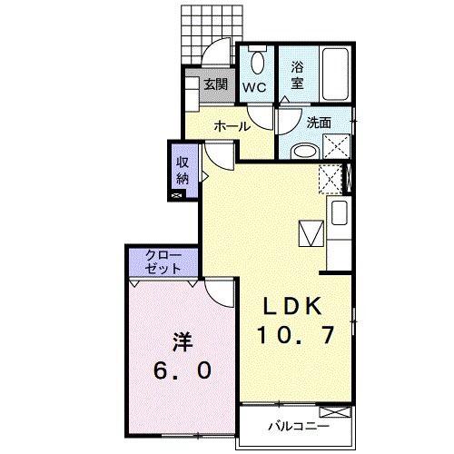 ヒラソール(1LDK/1階)の間取り写真