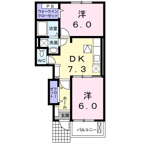 ジュピテル(2DK/1階)の間取り写真