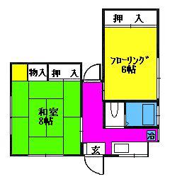 小田急江ノ島線 六会日大前駅 徒歩8分 2階建 築57年(2K/1階)の間取り写真