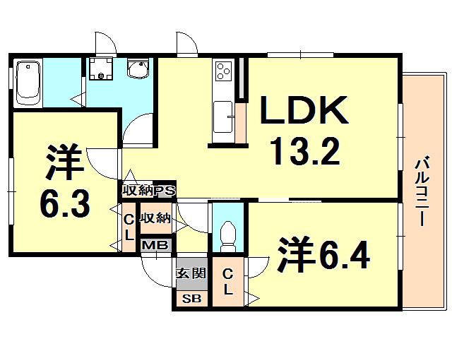 フローレ浜松原(2LDK/2階)の間取り写真