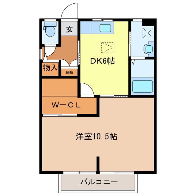 ルナール恩田(1DK/2階)の間取り写真