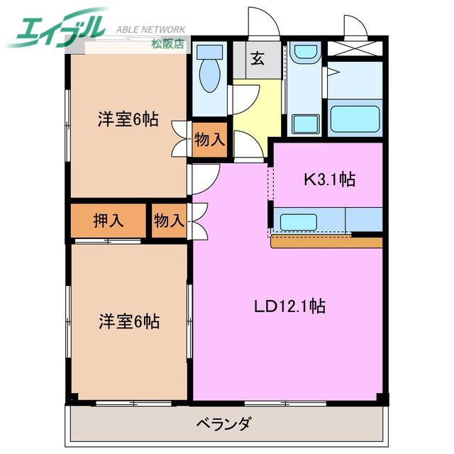 ツインハーティD2(2LDK/2階)の間取り写真